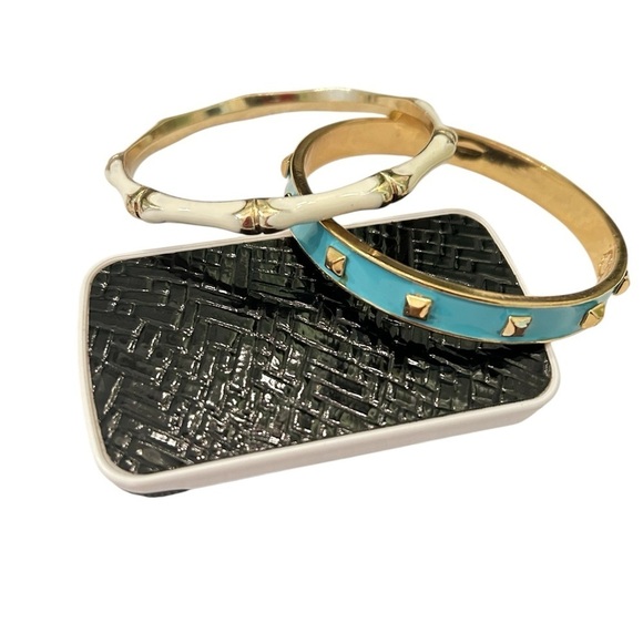 C wonder set of 2 Gold, white &  Turquoise Bangle bracelets in bag - Picture 3 of 5